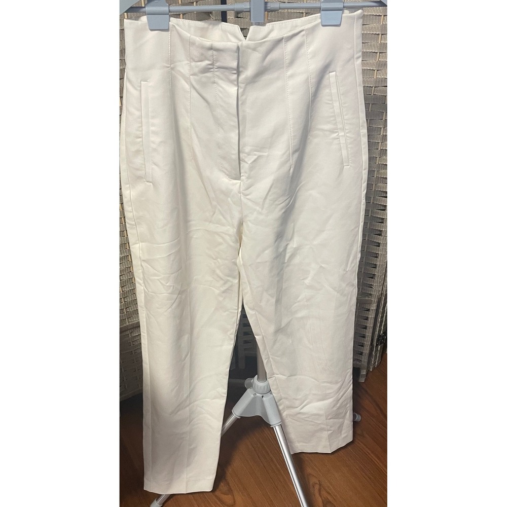 Zara Womens High Waisted Tapered Trousers Off White V-Back Waistband Size L